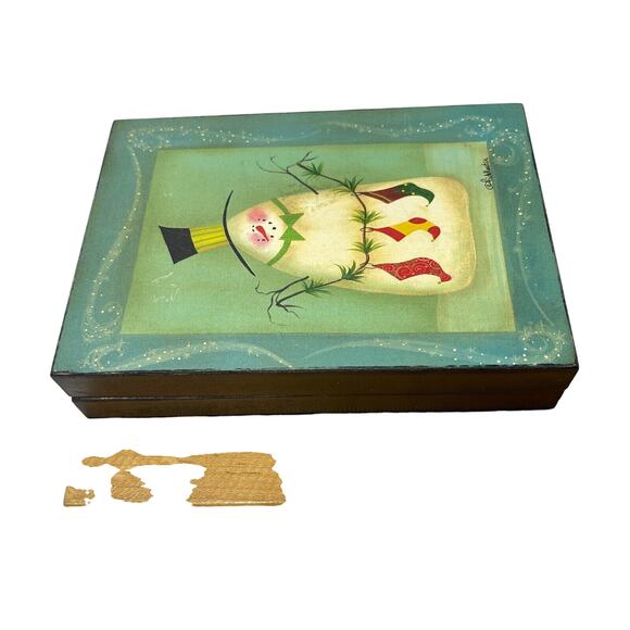 Lot Of 2 Snowman Stringing Socks & Stars Framed Picture by Fiddlestix 7" x 5" - Picture 13 of 14